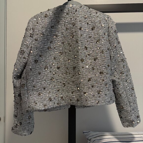 Zara ZW Collection Sequin Jacket Silver L NEW SS24 2885/152 - Picture 6 of 12